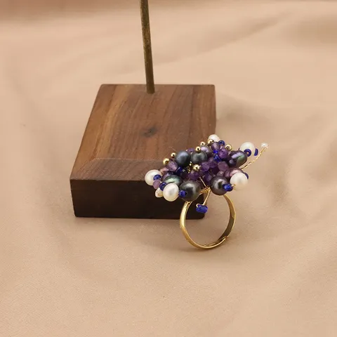 Retro Ethno Stil Blume Ring Für Damen Kupfer Vergoldet Verstellbar Künstliche Perle Strass Blumen Offener Ring Schmuck Geschenk