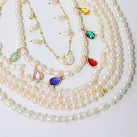 Natürliche Süßwasserperlenkette Für Damen Vintage Barockperlen Choker Mit Buntem Künstlichem Kristall Wassertropfen Anhänger Schmuck
