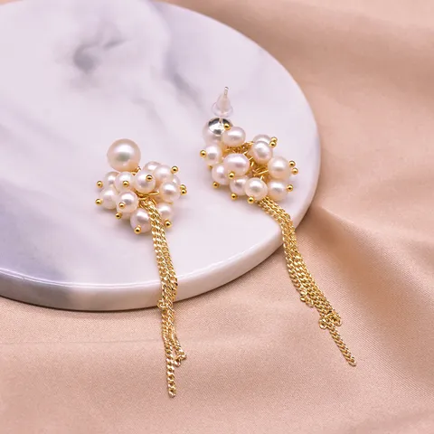 Elegante Süßwasserperlen Quasten Ohrhänger Mit 925 Sterling Silber Ohrstecker-Stift Vintage Florale Geometrische Ohrringe Schmuck Für Damen Geschenk
