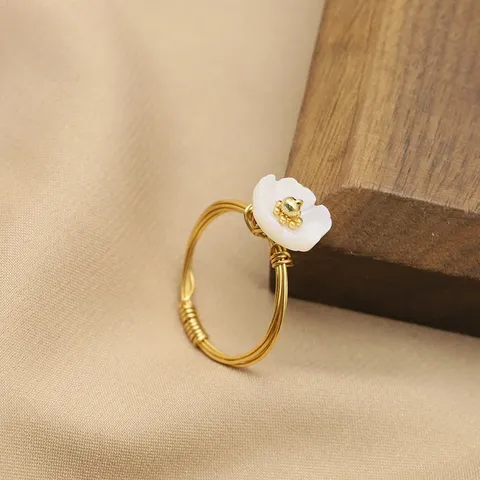 Vintage Muschel Blume Drahtgewebt Ring Für Damen Vergoldet Handgemachte Muschel Ring Nischendesign Floral Finger Schmuck Geschenk