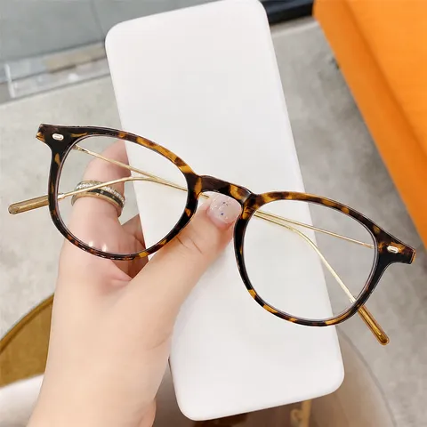 Gafas Anti-Luz Azul Montura Redonda Retro para Mujer Hombre Metal PC Montura de Gafas Graduadas Gafas Estilo Literario