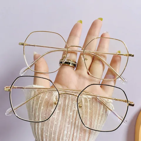 Mode Unregelmäßig Polygonal Metallrahmen Anti-Blaulicht Brille Für Studenten Damen Herren Universal Optische Brillenrahmen Planglasbrille