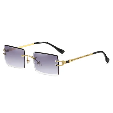 Vintage Randlose Eckige Sonnenbrille Für Damen Metall Kordelmuster Bügel Farbverlauf Kristallschliff Linsen Modische Brille