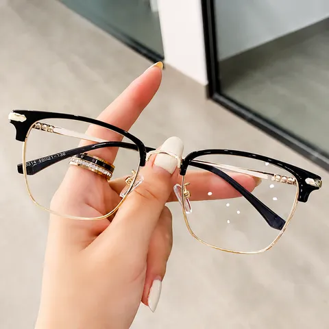 Retro Square Semi-Metal Anti-Blue Light Glasses Frame For Men Women INS Style Black Gold Optical Eyeglasses Frame Clear Lens Fashion Accessories