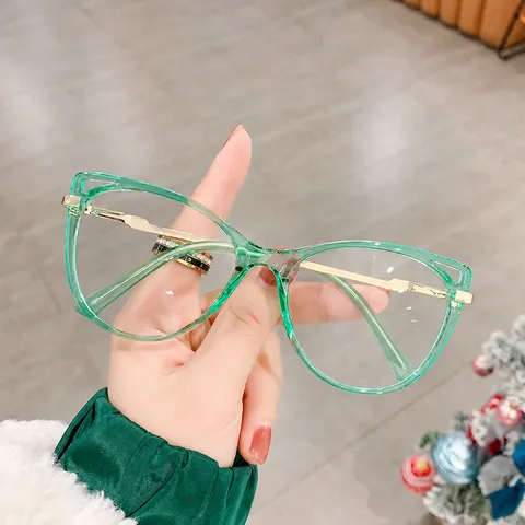 Fashion Women Cat Eye Anti-Blue Light Glasses TR90 Metal Frame Optical Eyeglasses Transparent Frame Clear Lens Eyewear