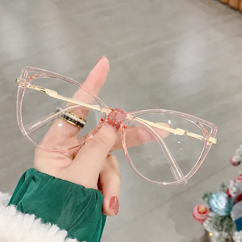 Fashion Women Cat Eye Anti-Blue Light Glasses TR90 Metal Frame Optical Eyeglasses Transparent Frame Clear Lens Eyewear