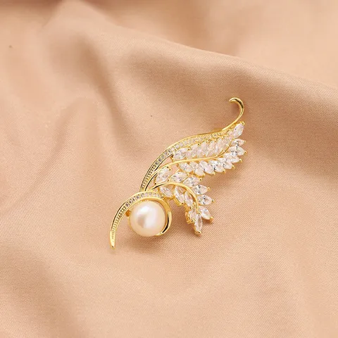 Elegante Weizenähre Süßwasserperle Brosche Für Damen Gold Strass Eingelegt Mode Anzug Pins Anti-Exposition Schalschnalle Schmuck Geschenk