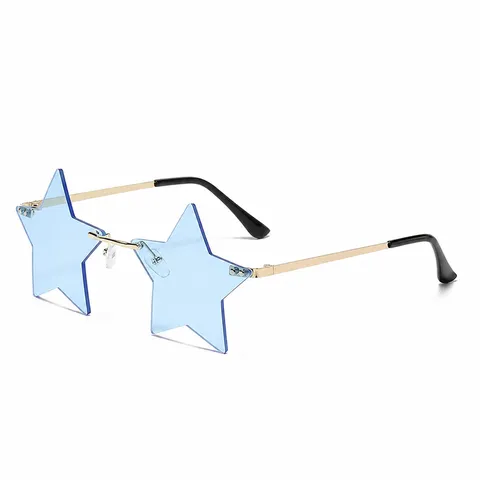 Sternform Rahmenlose Sonnenbrille Für Damen Mode Ozean Linse Metallrahmen Sternmuster Verrückte Brille Für Party Reise Outdoor