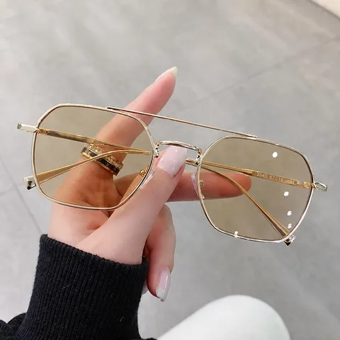 Unisex Vierkant Metalen Frame Zonnebril Dubbele Brug Anti Blauw Licht Bril Retro Mode Bril Voor Heren En Dames
