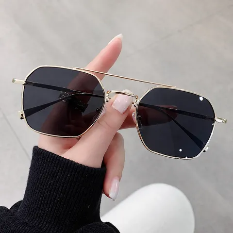 Unisex Vierkant Metalen Frame Zonnebril Dubbele Brug Anti Blauw Licht Bril Retro Mode Bril Voor Heren En Dames