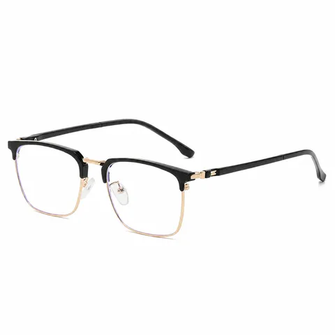 Men Business Anti Blue Light Half Metal Square Optical Glasses Frame Trendy Decorative Spectacles Plastic Metal AC Lens