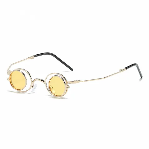 Retro Punk Metal Full Frame Round Sunglasses Foldable Double Layer Flip Up Small Frame Sunglasses For Unisex Creative Cosplay Eyewear
