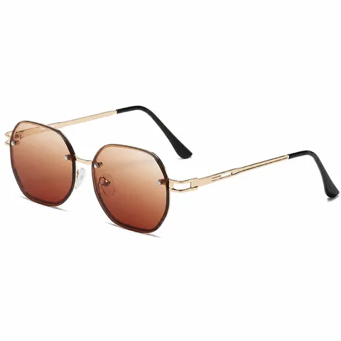 Lunettes de Soleil Carrées Sans Monture Vintage pour Femmes Verres Océan Dégradés Monture en Métal Évidé UV400 Protection Solaire Lunettes de Luxe Mode Voyage
