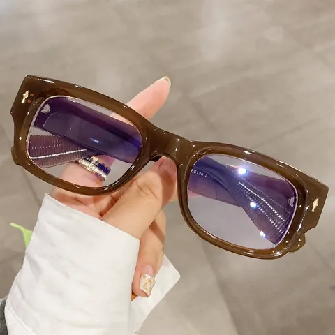 Retro Rechteck Dick Rahmen Anti-Blaulicht Brille Mode Street Style PC Metallnieten Vollrand Dekorative Klarglasbrille