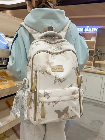 Cartoon Schmetterling Druck Rucksack Und Umhängetasche Und Federmäppchen Große Kapazität Nylon Atmungsaktiv Leichte Schulranzen Für Mädchen