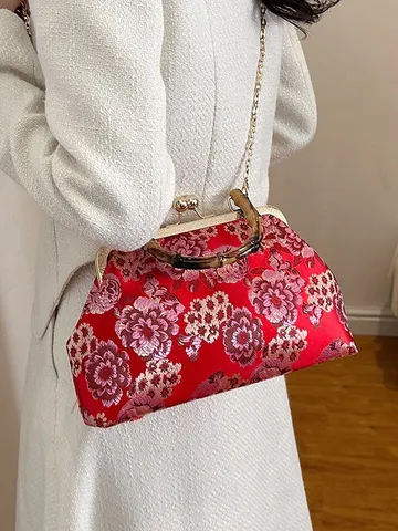 Chinese Vintage Art Style Embroidered Floral Tassel Evening Bag Women Shoulder Crossbody Chain Bag Elegant Banquet Handbag