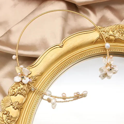 Lussuosa Collana Choker in Rame Placcato Oro Vera Perla d'Acqua Dolce Fatta a Mano Perla Barocca Irregolare Fiore Nappa Girocollo Aperto Gioielli per Donna Matrimonio