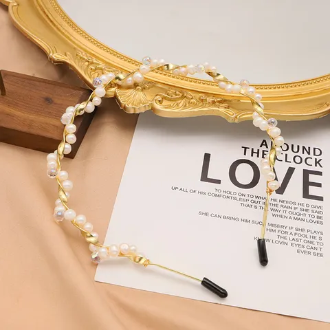 Handgemacht Natürliche Süßwasserperle Haarreif Gold Vergütetes Kupfer Kristall Strass Haarband Für Damen Elegante Haaraccessoires