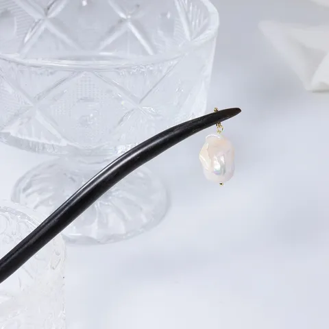 Horquilla para el Pelo de Madera Vintage Con Borla de Perla Barroca de Agua Dulce Natural Cobre Chapado en Oro Elegante Pasador de Estilo Chino para Mujeres