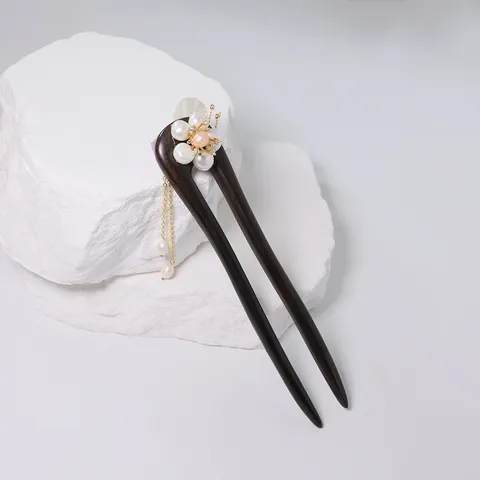 Neo-Chinese Style Wooden Hair Stick Vintage Freshwater Pearl Flower Butterfly Long Tassel Hair钗 Hairpin For Hanfu Women Jewelry