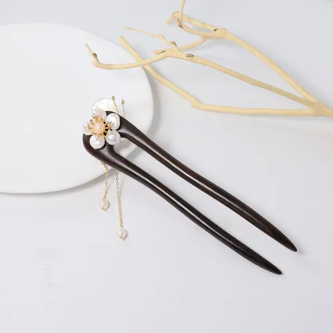 Neo-Chinese Style Wooden Hair Stick Vintage Freshwater Pearl Flower Butterfly Long Tassel Hair钗 Hairpin For Hanfu Women Jewelry