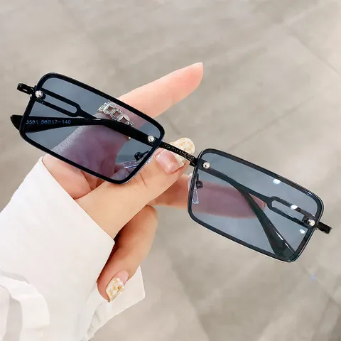 Fashion Retro Narrow Rectangular Rimless Sunglasses Metal Frame UV400 Protection Trendy Square Tinted Lens Eyewear For Men Women