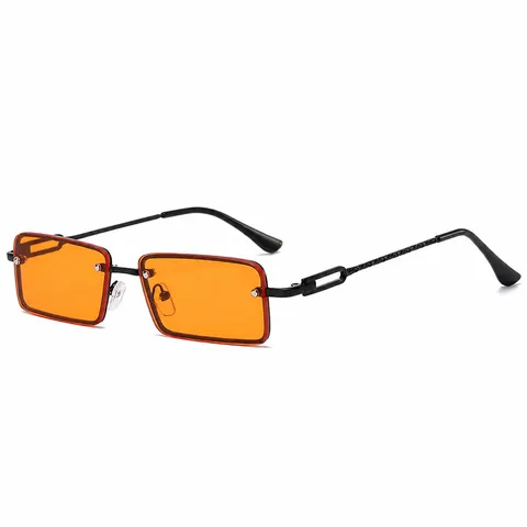 Fashion Retro Narrow Rectangular Rimless Sunglasses Metal Frame UV400 Protection Trendy Square Tinted Lens Eyewear For Men Women