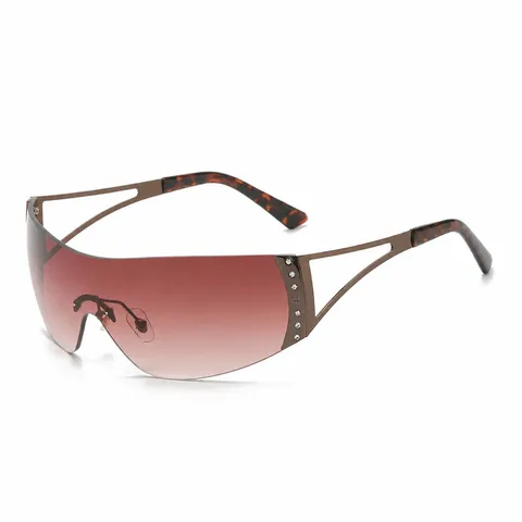 Y2K Futuristic Wrap Around Sunglasses Millennium Star Rhinestone Gradient Lens Rectangle Rimless Sun Glasses For Women Men