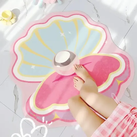 Cute Pearl Shell Shaped Area Rug Soft Fluffy Floor Mat Aesthetic Living Room Bedroom Bathroom Non Slip Carpet Decor