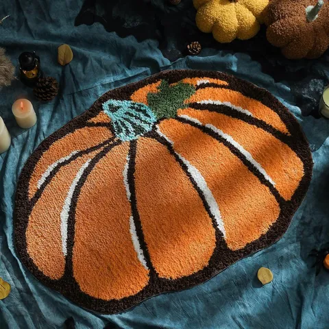 Thanksgiving Turkey Pumpkin Shaped Imitation Cashmere Door Mat Non Slip Absorbent Bathroom Floor Carpet Festive Home Decor