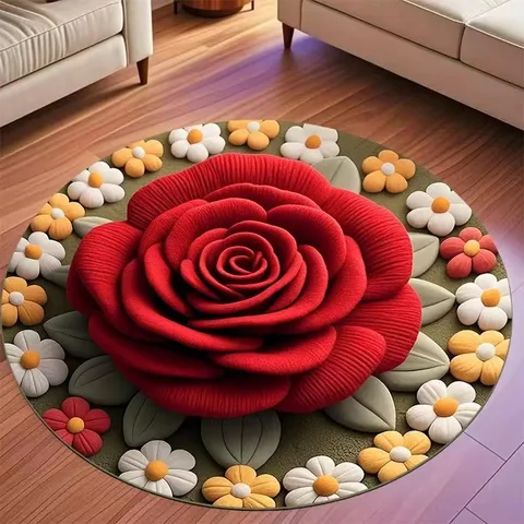 Nuevo Estilo Chino Alfombrilla Redonda de Poliéster Terciopelo de Cristal Floral Sala