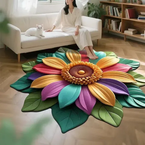 Anti Slip Crystal Velvet Round Floor Mat Floral Sunflower Area Rug For Living Room Bedroom Home Decor