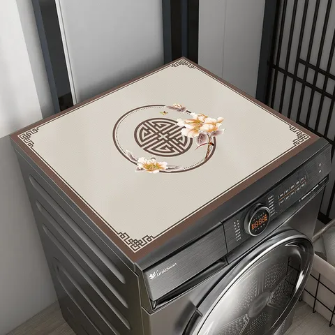 New Chinese Style Washing Machine Dust Cover Waterproof Diatom Mud Refrigerator Top Cover Mat Traditional Pattern Home Decor
