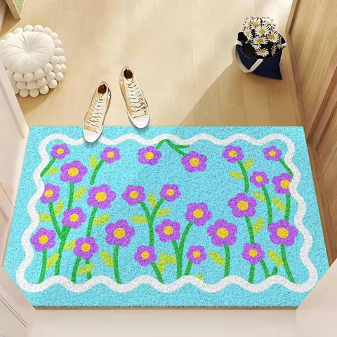 Alfombrilla Antideslizante de PVC con Diseño Floral Felpudo Rascador de Suciedad para Entrada Porche Baño