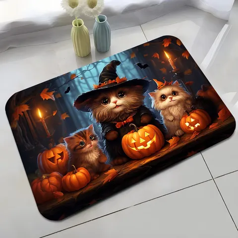 Halloween Theme Absorbent Floor Mat Halloween Party Cartoon Pumpkin Bat Non Slip Quick Drying Bath Mat Door Mat