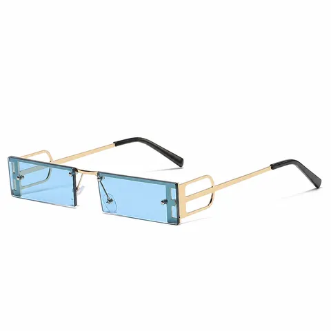 Lunettes de Soleil Carrées en Métal Sans Monture pour Hommes Femmes Punk Protection UV400 Eyewear Rétro de Mode 3549