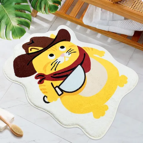 Tapis en Imitation Cachemire Forme Cartoon Créatif Mignon Chat Canard Banane Antidérapant Salon Chambre Tapis de Sol Décoratif