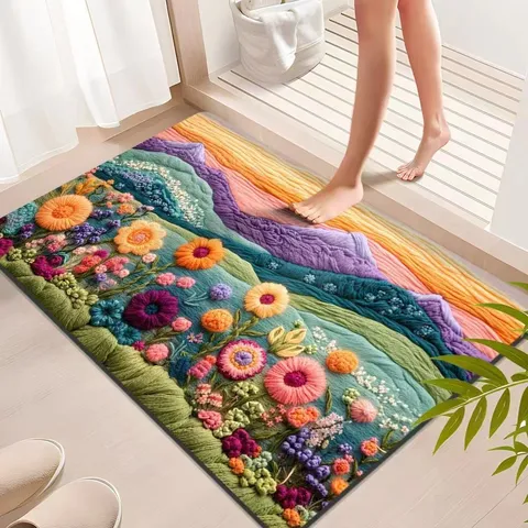 Rainbow Floral Diatomaceous Earth Floor Mat Absorbent Non-Slip Bath Mat Entrance Door Mat Modern Home Decor