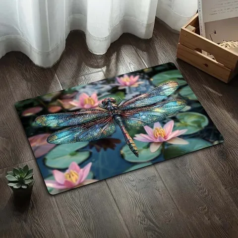 American Style Dragonfly Diatom Mud Bathroom Anti Slip Bath Mat Kitchen Entrance Door Mat Water Absorbent Quick Drying Foot Mat