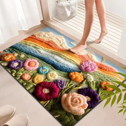 Rainbow Floral Diatomaceous Earth Floor Mat Absorbent Non-Slip Bath Mat Entrance Door Mat Modern Home Decor