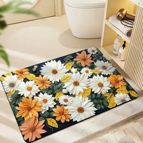American Floral Diatomaceous Earth Bath Mat Non Slip Quick Drying Floor Mat for Bathroom Entryway Kitchen