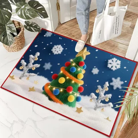 Kerst Kristalfluweel Vloermat Cartoon Santa Print Antislip Deurmat Vakantie Huisdecoratie Festival Tapijt