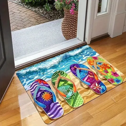 Non-Slip Diatomaceous Mud Door Mat Absorbent Quick Dry Floor Mat Beach Flip Flops Cartoon Printed Porch Bathroom Rug