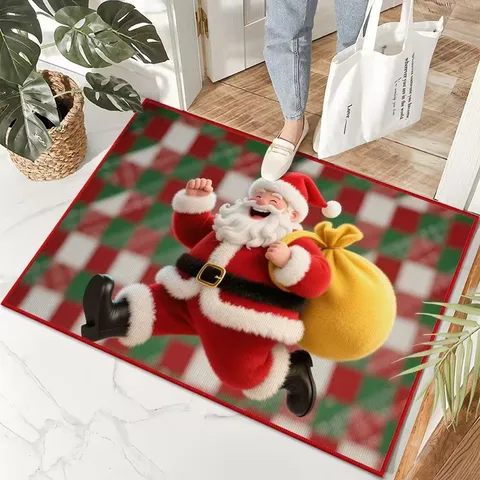 Kerst Kristalfluweel Vloermat Cartoon Santa Print Antislip Deurmat Vakantie Huisdecoratie Festival Tapijt