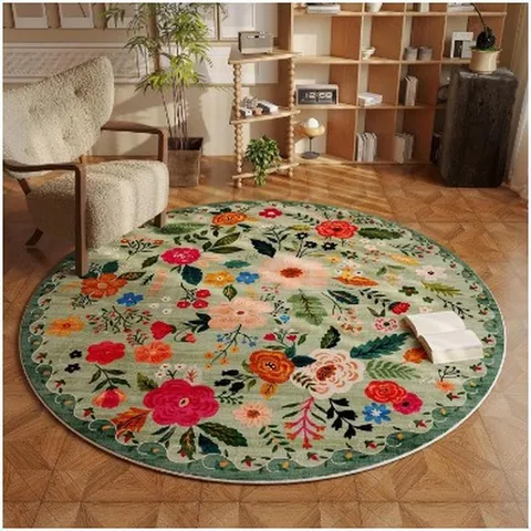 Tapis de Sol Rond en Terre de Diatomées à Motif Floral Imprimé pour Salon Sofa Table Basse Tapis Antidérapant Décoratif