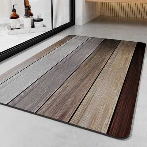 Minimalist Wood Grain Absorbent Bathroom Floor Mat Non Slip Quick Drying Rug For Home Toilet Door Entrance Decor
