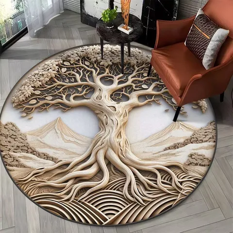 3D Visual Tree Pattern Round Area Rug Crystal Velvet Floor Mat Nordic Style Living Room Bedroom Home Decor Carpet