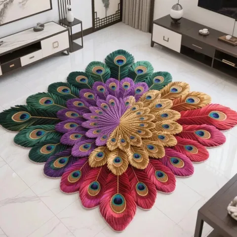 Peacock Floral Crystal Velvet Floor Mat Round Soft Carpet For Living Room Bedroom Non Slip Area Rug Home Decor