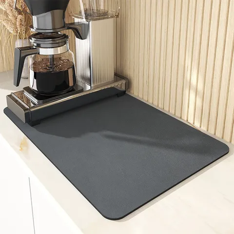 Solid Color Coffee Machine Absorbent Diatomaceous Earth Drain Mat Kitchen Countertop Drying Mat