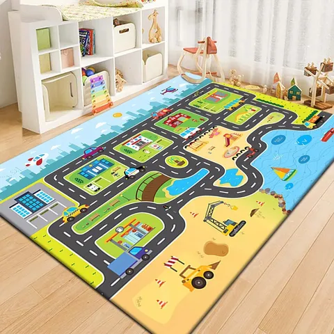 Kinderen Verkeersweg Print Vloerkleed Antislip Kristal Fluweel Speelmat Cartoon Track Vloer Tapijt Voor Slaapkamer Woonkamer Decor